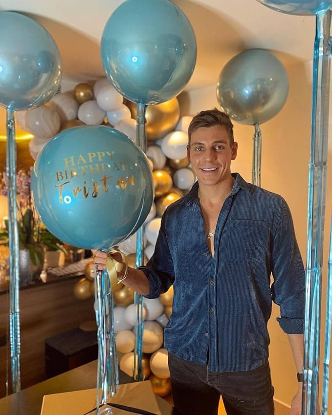 6 Pack Pearl Blue 22 Inch 4D Foil Balloons Big 360 Degree Round Sephere Mylar Balloons Mirror Finish Metallic Balloons for Wedding,Birthday,Bachelorette,Baby Shower Decorations Party Supplies