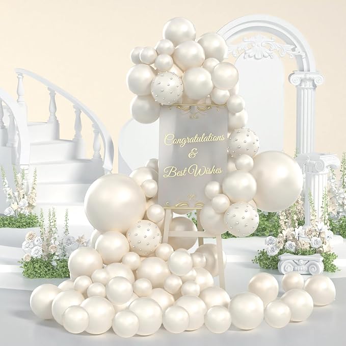 Pearl Balloon Arch Pearl White Sand Double Stuffed Balloons Arch With Pearl Stickers 5/10/12/18 Inch Bridal Shower Balloon Arch Pearl Ivory Balloon Garland For Wedding Birthday Baby Shower Decorations