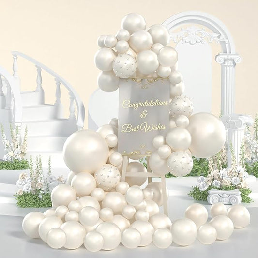 Pearl Balloon Arch Pearl White Sand Double Stuffed Balloons Arch With Pearl Stickers 5/10/12/18 Inch Bridal Shower Balloon Arch Pearl Ivory Balloon Garland For Wedding Birthday Baby Shower Decorations