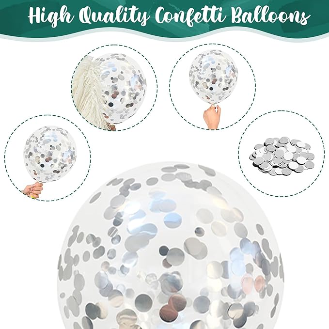 Teal Blue Silver Balloons, 35Pcs Turquoise Light Blue Mint Green Silver White Confetti Latex Balloons Set, Aqua Blue White Silver for Boys Christening Birthday Baby Shower Wedding Party Decorations