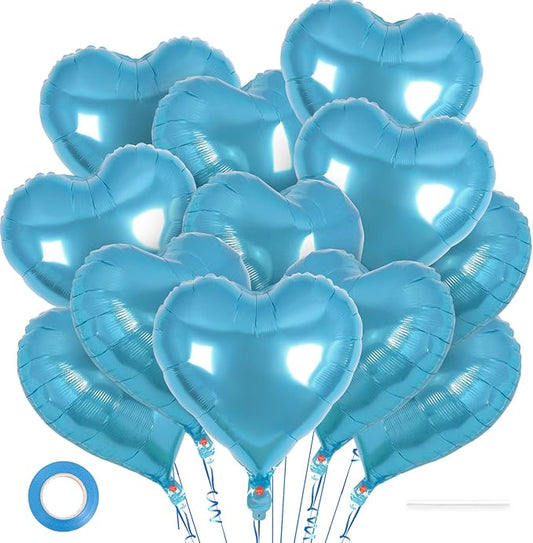 12 Pcs Heart Balloons,18 inch Heart Shape Foil Balloons Love Balloon Valentine Balloon for Birthday Party Wedding Engagement Party Baby Shower Valentine Day Decorations (liblue)