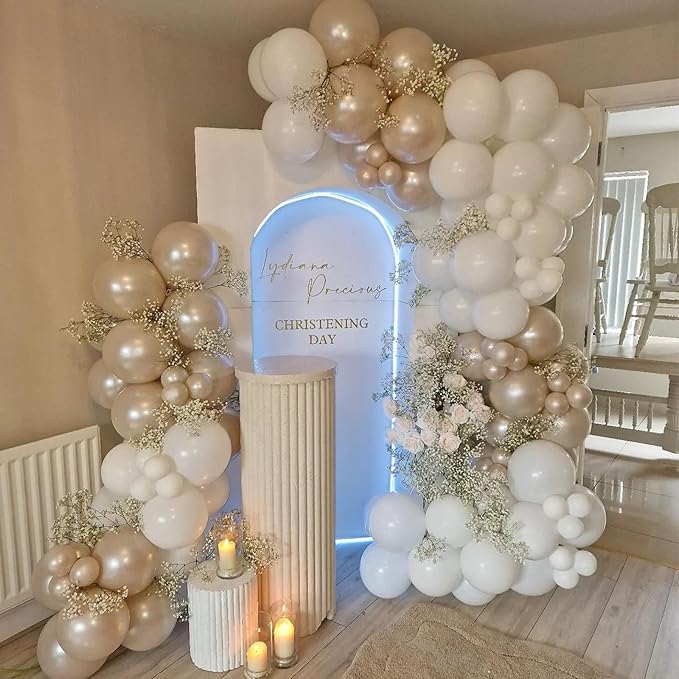 Pearl White Balloons With Stickers, 98PCS Double Stuffed Garland Arch Kit, 18/12/10/5 Inch Different Sizes for Wedding, Bridal, Baby Shower Decorations