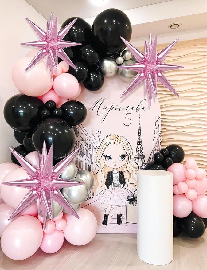 Star Balloons,8 Pcs Pink Foil Balloons One-Piece 14-pointed Spiky Balloon Large Explosion Star Balloon for Girl Birthday Wedding Princess Christmas Party Decorations, Backdrops