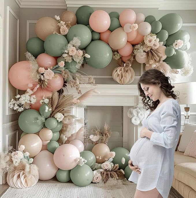 Dusty Green Pink Balloon Garland Double Stuffed Blush Pink Cream Retro Green Peach Sand White Balloon Arch Kit for Baby Bridal Shower Wedding Birthday Spring Party Decoration