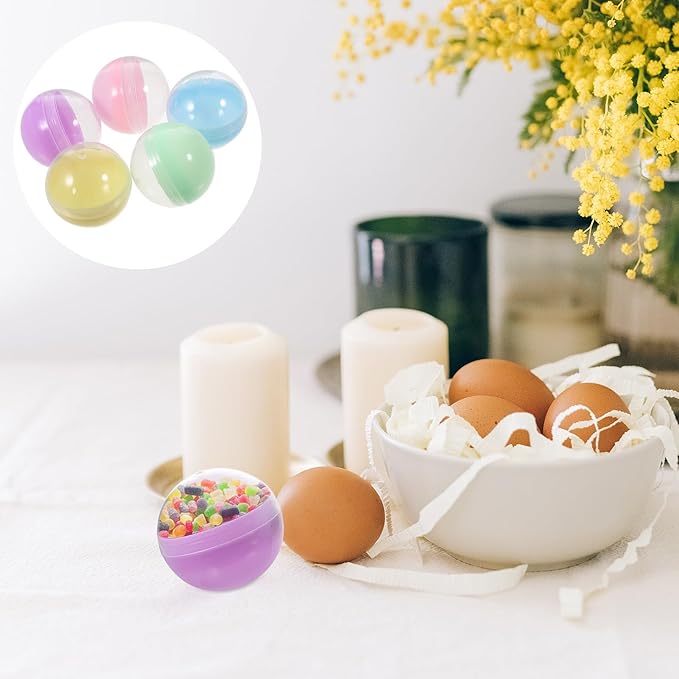 Toyvian 50pcs Gumball Vending Machine Capsules, 2 Inch Empty Round Plastic Containers, Clear-colored Toy Bulk Balls Supplies for Prize Easter Party Favor Surprise Stuffer Diy Craft(5 Colors)