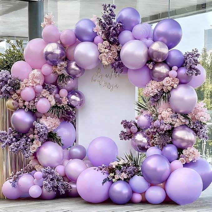 Pearl Purple Balloon Arch, Double Stuffed Light Pastel Purple Balloons Different Size Lavender Lilac Latex Balloon Garland Kit for Birthday Bridal Wedding Baby Shower Party Decorations