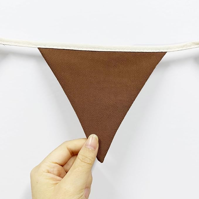 2 Sets of Brown Dusty Pink Beige Nursery Garland 24Pcs Linen Fabric Baby Banner Triangle Pennant Flags Streamers for Kids Girls Birthday Boho Baby Shower Party Decorations Baby Bedroom Nursery Decor