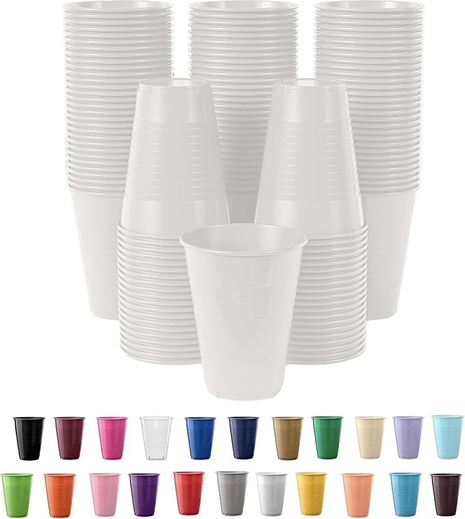 Exquisite Party Solids 12 Oz White Plastic Cups For Party Supplies 50 Pack | White Disposable Cups Plastic | Disposable Drinkware For Parties, Events & Everyday