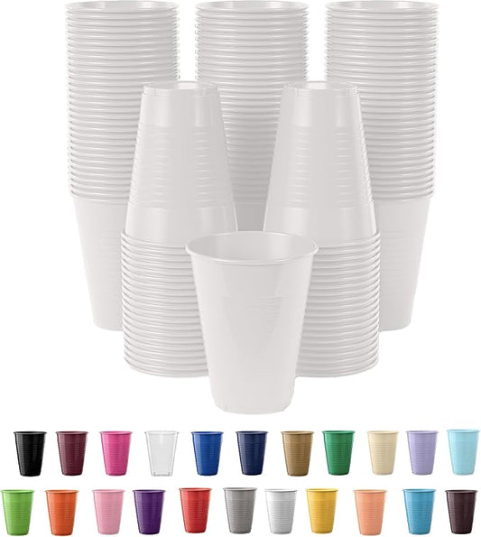 Exquisite Party Solids 12 Oz White Plastic Cups For Party Supplies 50 Pack | White Disposable Cups Plastic | Disposable Drinkware For Parties, Events & Everyday