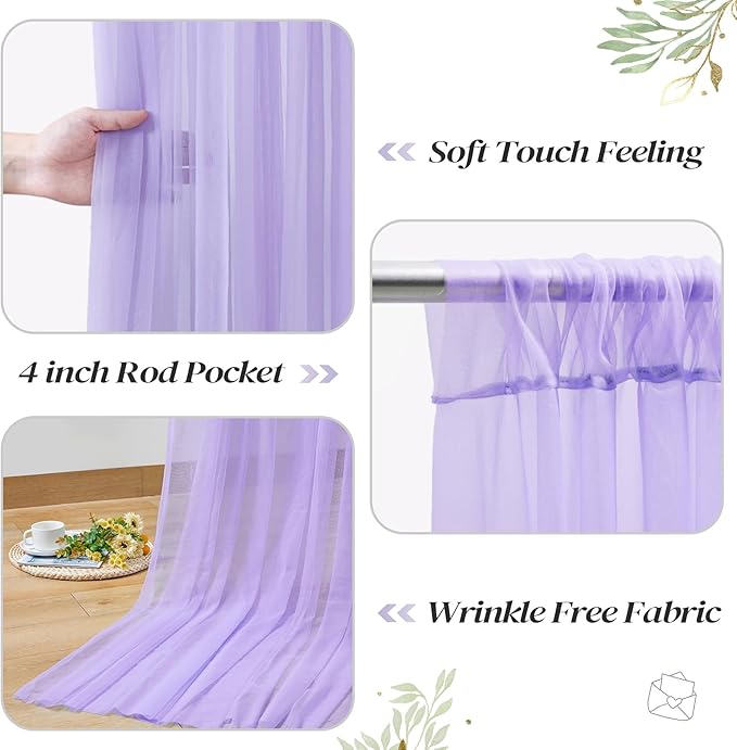 10ft x 8ft Purple Backdrop Curtain with Lights String for Parties, Sheer Tulle Wedding Photo Backdrops Drapes for Baby Shower Birthday Party Decorations Background for Photography