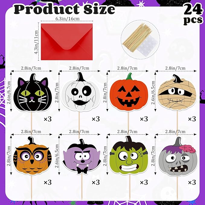 24 PCS Halloween Happy Birthday Cupcake Toppers Halloween Party Decorations Cake Decor Cupcake Decorations Cake Decorating Party Supplies Decor for Baby Shower Boys Girls