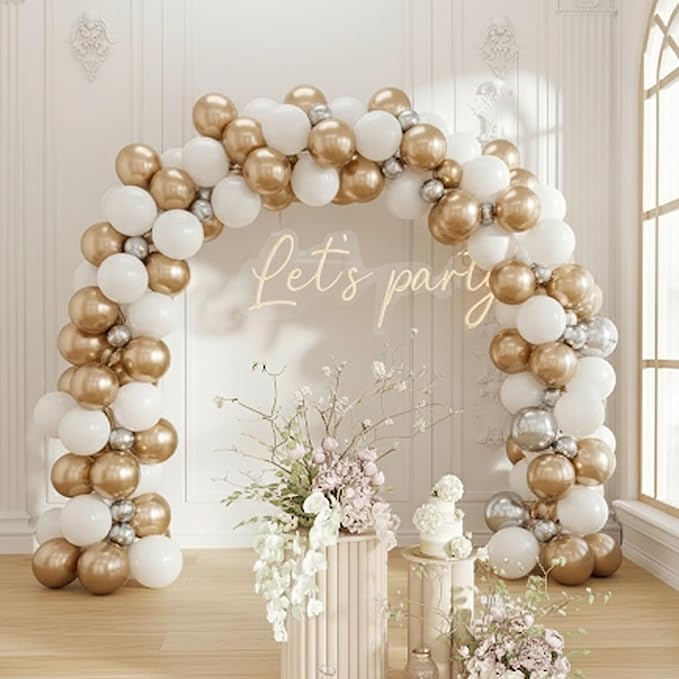 Beige White Pearl Balloons, 50PCS Nude Metallic Champagne Gold Cream White Double Stuffed Balloon Neutral Ballons for Birthday Boho Wedding Anniversary Engagement Party Decoration