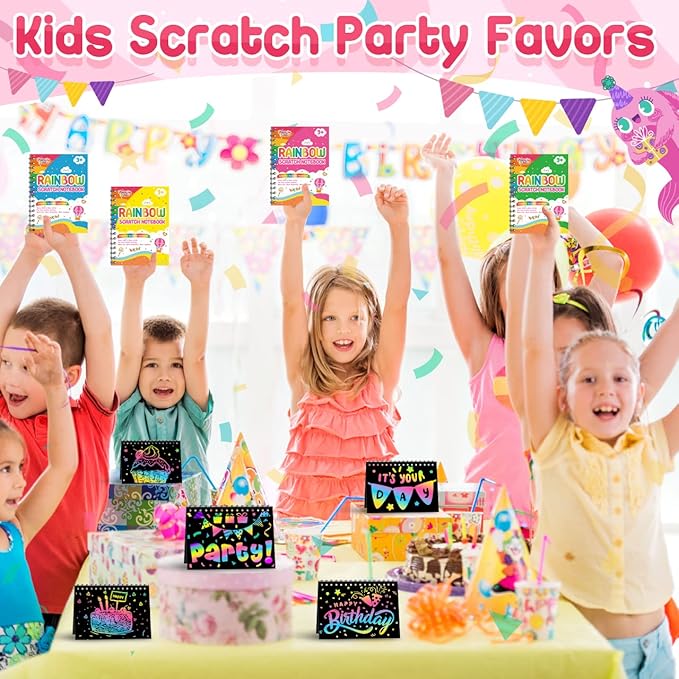 Party Favors for Kids: 24 Pack Rainbow Scratch Art Notebook Students Classroom Gifts Bulk for Girls Boys Goodie Bags Stuffers, Return Gifts for Birthday Party Favors Bulk Kids Crafts