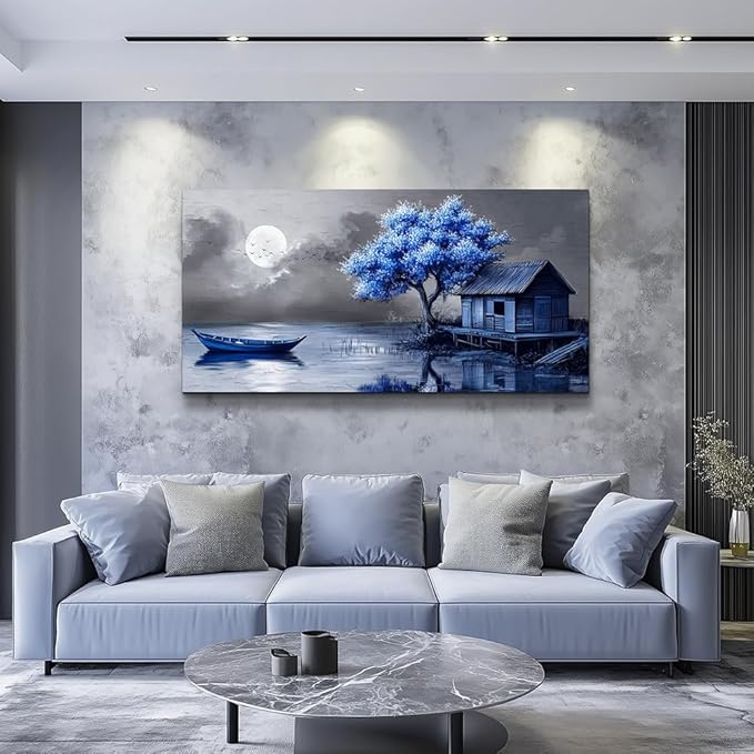 ZUITINGHUA Large Wall Decor For Living Room Canvas Wall Art For Office Modern Wall Decorations For Bedroom Boat Landscape Painting Seaside Pictures Artwork Room Home Decor 24x48 In