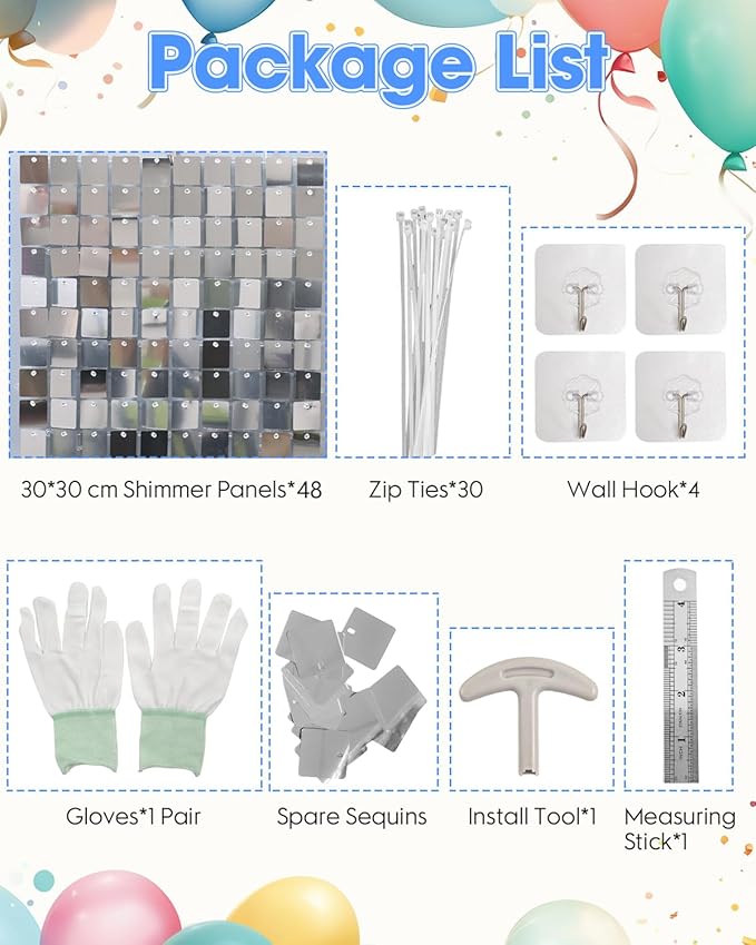 Silver Shimmer Wall Backdrop 48 Panels Cover 8 x 6 Ft, Photo Backdrops for Wedding,Anniversary,Birthday,Party Decoration