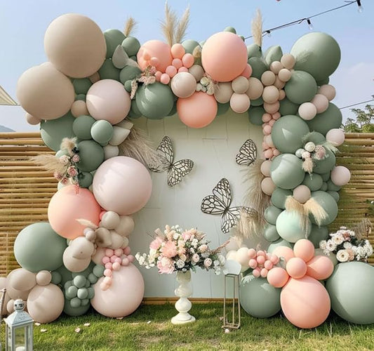 Dusty Green Pink Balloon Garland Double Stuffed Blush Pink Cream Retro Green Peach Sand White Balloon Arch Kit for Baby Bridal Shower Wedding Birthday Spring Party Decoration