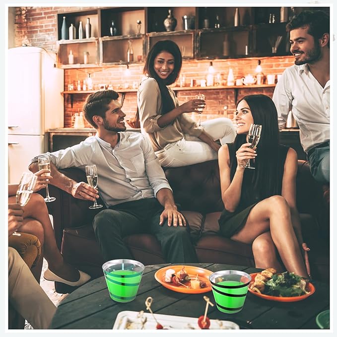 Gejoy 9 oz Rimmed Swirl Plastic Cups Disposable Wine Drinking Cups Clear Elegant Halloween Tumblers for Christmas Party Supplies(Black，green,100 Pcs)