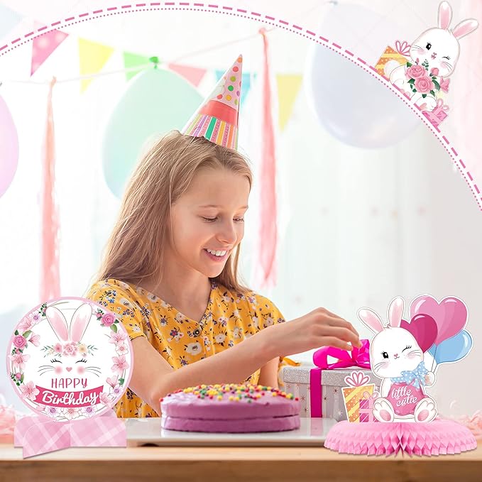 Epakh 10 Pcs Easter Bunny Party Centerpiece Cute Rabbit Table Decorations 3D Bunny Honeycomb Centerpiece for Girl Birthday Party Table Decorations Baby Shower Supplies