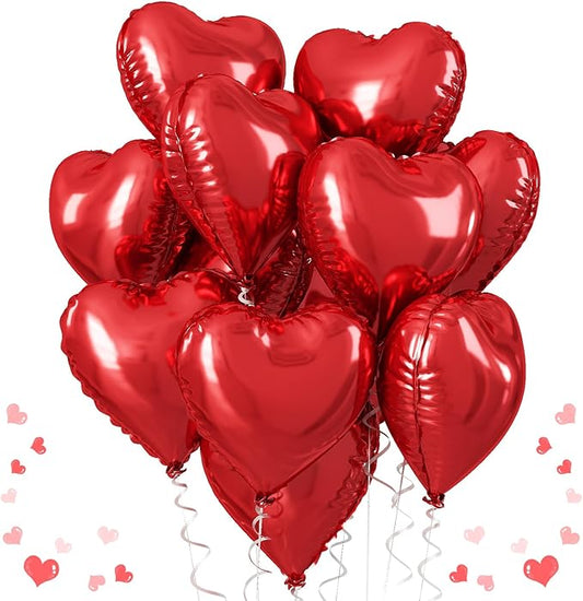 Red Heart Balloons, 18 Inch Metallic Red Foil Balloon Helium 10Pcs Large Ruby Heart Shape Foil Balloons for Wedding Girls Women Birthday Anniversary Bachelorette Valentines Day Baby Shower Mother Day