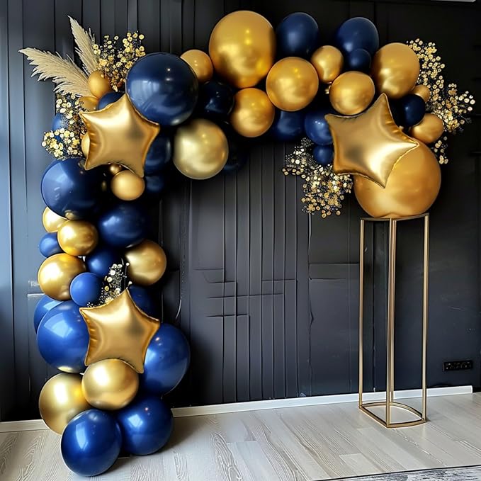Royal Blue and Gold Balloon Garland Arch Kit, 160Pcs Dusty Blue Gold Latex Balloons with Star Foil Balloons for Baby Shower Graduation Wedding Anniversary Birthday Party Decorations