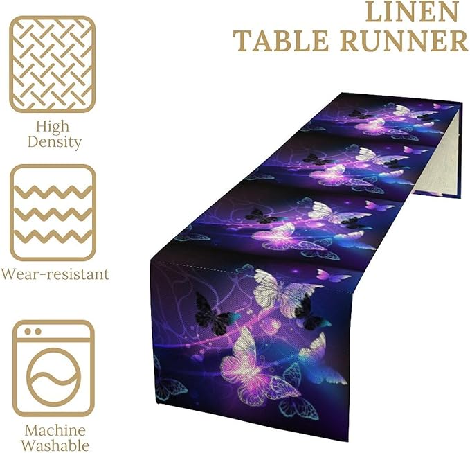 Butterfly Spring Table Runner, Purple Floral Seasonal Kitchen Dining Table Decoration for Home Party Decor 13x120 Inch