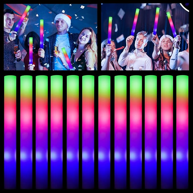 Glow Sticks Bulk - 100 Pcs LED Foam Sticks Glow in the Dark Party Supplies with 3 Modes Flashing Effect, Glow Batons Party Favors for Party Wedding Birthday Concert Halloween Christmas