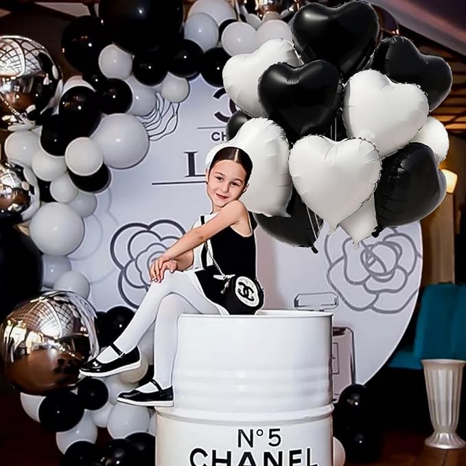 TONIFUL 15Pcs 18 Inch Black White Heart Balloons Valentine’s Day Heart Shape Foil Mylar Balloons Decoration for Romantic Valentine's Day Wedding Bridal Shower Anniversary Engagement Party Supplies