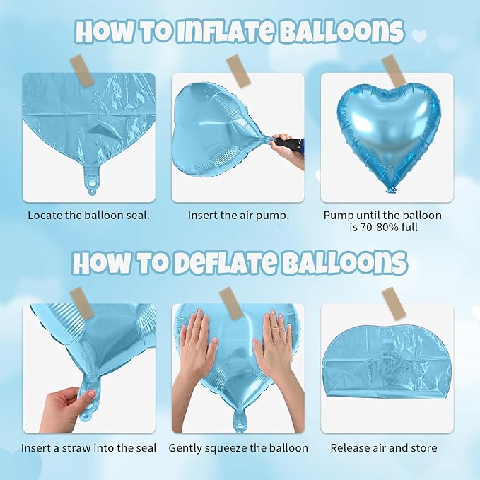 Blue Pink Heart Balloons, Heart Shaped Balloons, 20 Pcs 5/10/18 inch Different Sizes Light Pink Blue Foil Love Balloon for Birthday Gender Reveal Baby Shower Decorations Wedding Engagement