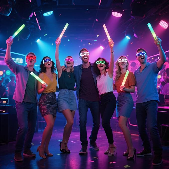 28 Packs LED Glasses 5 neon color 3 Light Modes Glow Sticks Light Up Glasses,Glow In The Dark Party Supplies Favors for Kids Adults Flashing toy fit Valentine's Day Easter Christmas Halloween Birthday