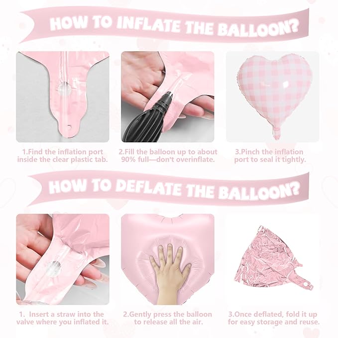 Pink White Checkered Heart Balloons, 10 Pcs Light Pink Grid Heart Shape Balloon, 18 Inch Lattice Foil Valentines Balloons for Kids Girls Birthday Wedding Valentines Bridal Baby Shower Party Decoration