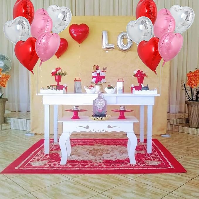 TONIFUL 30Pcs 18 Inch Heart Balloons Red Silver Pink Valentine’s Day Heart Shape Foil Mylar Balloons Decoration for Valentine's Day Wedding Bridal Shower Anniversary Engagement Party Supplies