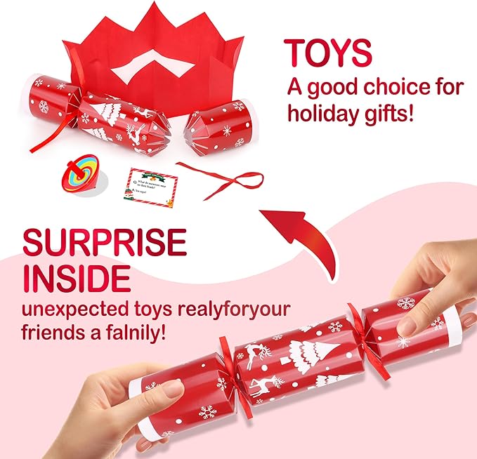 8 Pack Red White Christmas Party Table Favors for Kids Adults, Xmas Party Favors Supplies Holiday Dinner Table Gifts with Hats Jokes Surprise Toys, Christmas Table Decor for Family Office Classroom