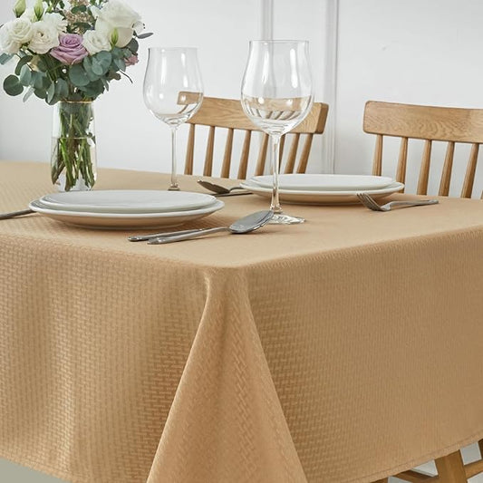 maxmill Tablecloth Weaved Texture Stain Resistant Waterproof, Wrinkle Resistant Washable Table Cloth, Fabric Table Cover for Dining Room, Indoor Outdoor Use, Rectangle 70 x 120 Inch, Beige