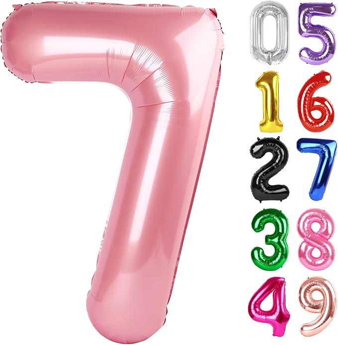 Pearlescent Pink Number 7 Balloon 40 Inch, 7th Birthday Party Decorations for Children, Giant 7 Foil Balloon for Party Supplies