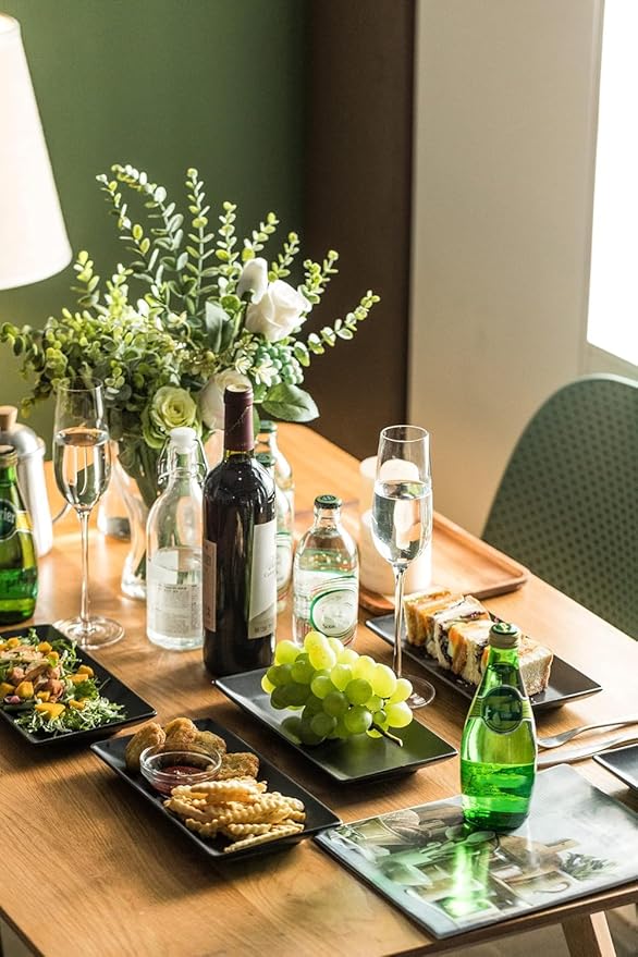 Gomakren Black Serving Platter Set of 4 Porcelain Serving Plates Rectangular Halloween Serving Dishes and Platters Serving Trays for Party Appetizer Sushi, 10 Inch Black Serveware Thanksgiving Gifts