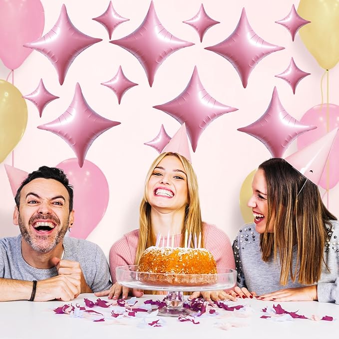 TONIFUL 30Pcs 26In&10In Star Balloons Large Pink Four Pointed Star Shape Foil Balloons Mini Star Mylar Balloons for Birthday Wedding Baby Shower Anniversary Engagement Party Decorations Supplies