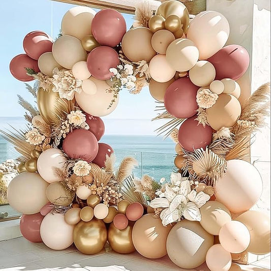 Dusty Rose Balloon Arch Kit Double Stuffed Mauve Pink Cream White Sand Tan Boho Balloon Garland with Blush Brown Gold Latex for Baby Shower Wedding Birthday Fall Party Decoration