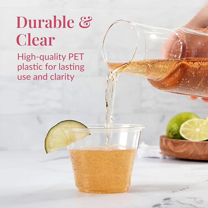 Prestee 1000 Clear Plastic Shot Glasses Disposable - Cocktails, Juice and Plastic Wine Glasses Disposable Party Cups for Adults- Indoor/Outdoor Events, Everyday Use - 9 oz Food-Grade Material