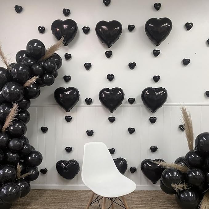 Black Heart Balloons, Heart Shaped Ballons, 20 Pcs 5/10/18 inch Different Sizes Black Foil Love Balloons for Valentine's Day Decorations Wedding Engagement Bridal Showers Anniversary Celebrations