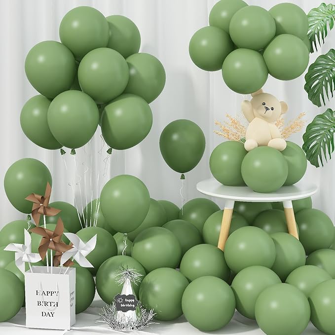 Sage Green Balloons 5 Inch, 60 Pcs Small Eucalyptus Olive Vintage Green Balloon 5'', Mini Matte Dusty Dark Avocado Green Latex Balloons for Birthday Boho Baby Shower Wedding Party Decorations