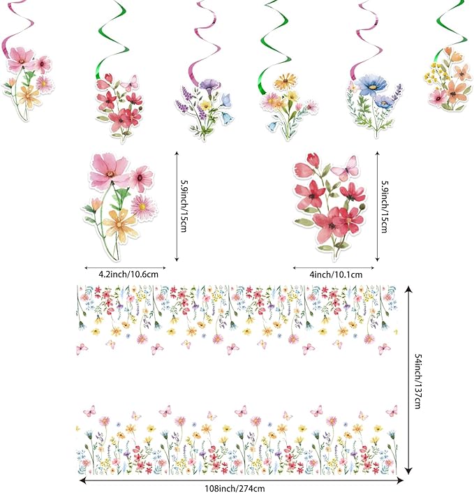 143PCS Spring Wildflower Party Supplies Birthday Decorations Plates Napkins Set, Banner, Hanging Swirls, Tablecloth, Cake Topper, Balloon,Floral Baby Shower, Serves 20
