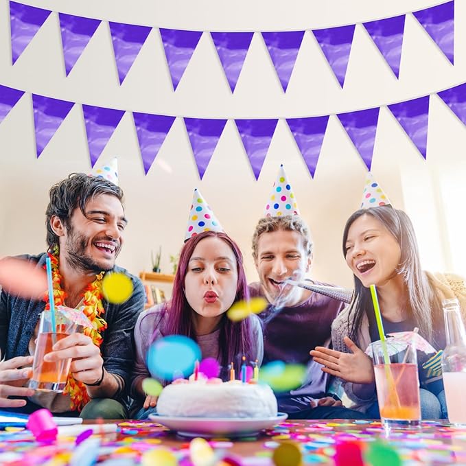 65FT Purple Glitter Triangle Pennant Banner Flag Metallic Bunting Fabric Garland for Christmas Graduation Wedding Engagement Anniversary Bachelorette Bridal Shower lavenderValentine's Party Supplies