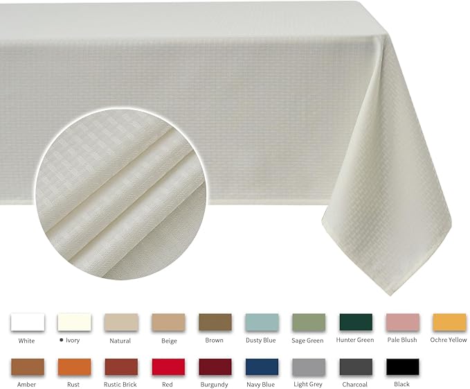 maxmill Square Tablecloth Weaved Texture Stain Resistant Waterproof Wrinkle Resistant Washable Soft Table Cloth, Decorative Fabric Table Cover for Dining Room Dinner and Parties, 52 x 52 Inch, Ivory