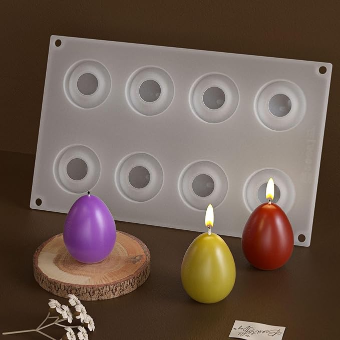 Silicone Molds for Candle Making, 8-Cavity Easter Egg Candle Molds for Scented Candles & Wax Melts - Reusable DIY Mold for Home Decor, Holiday Party Favors