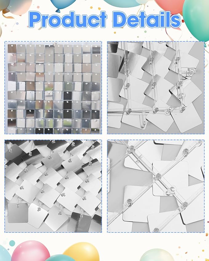 Silver Shimmer Wall Backdrop 24 Panels Cover 6 x 4 Ft, Photo Backdrops for Wedding,Anniversary,Birthday,Party Decoration