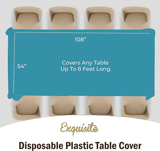 Party Solids 6-Pack Premium Plastic Tablecloth 54in. x 108in. Rectangle Plastic Table Cover - Turquoise