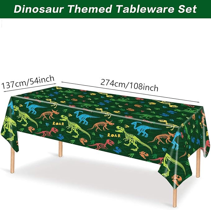 142pcs Dinosaur Party Supplies Dinosaur Theme Birthday Party Decoration Banner Includes Plates Cups Napkins Cutlery Sets, Serves 20 Guests