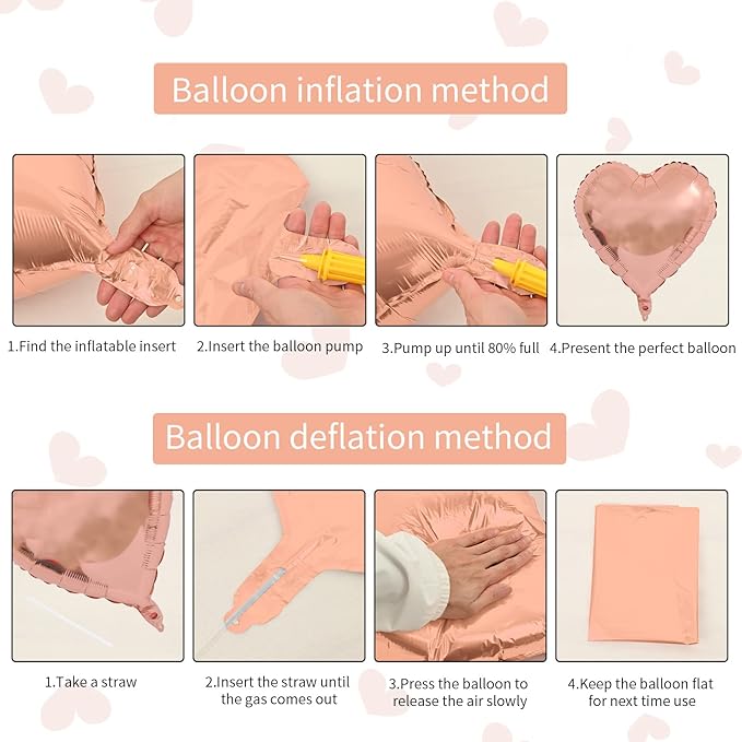 Rose Gold Heart Balloons, 10PCS Heart Shape Balloons, Valentines 18inch Rose Gold Foil Balloon for Helium Valentine Decorations