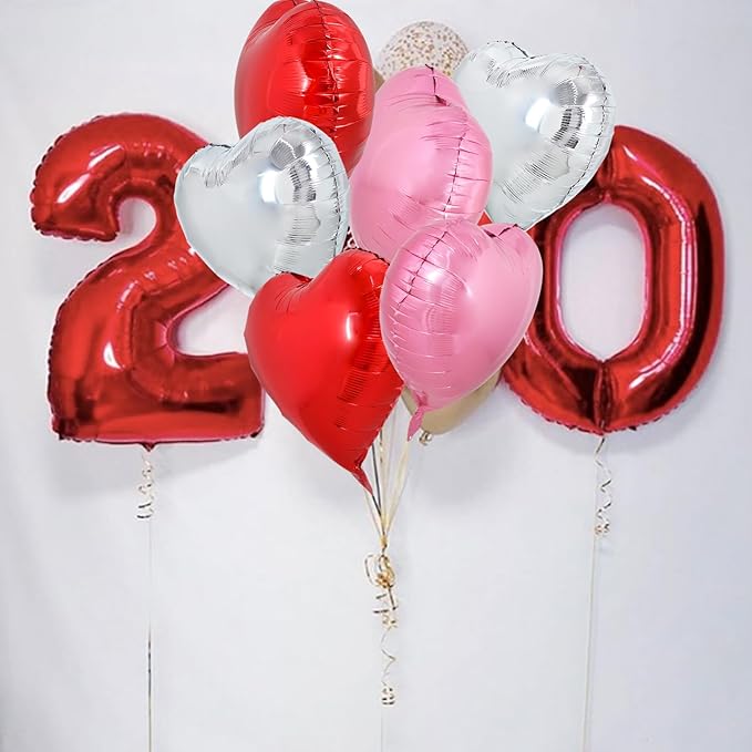 TONIFUL 30Pcs 18 Inch Heart Balloons Red Silver Pink Valentine’s Day Heart Shape Foil Mylar Balloons Decoration for Valentine's Day Wedding Bridal Shower Anniversary Engagement Party Supplies