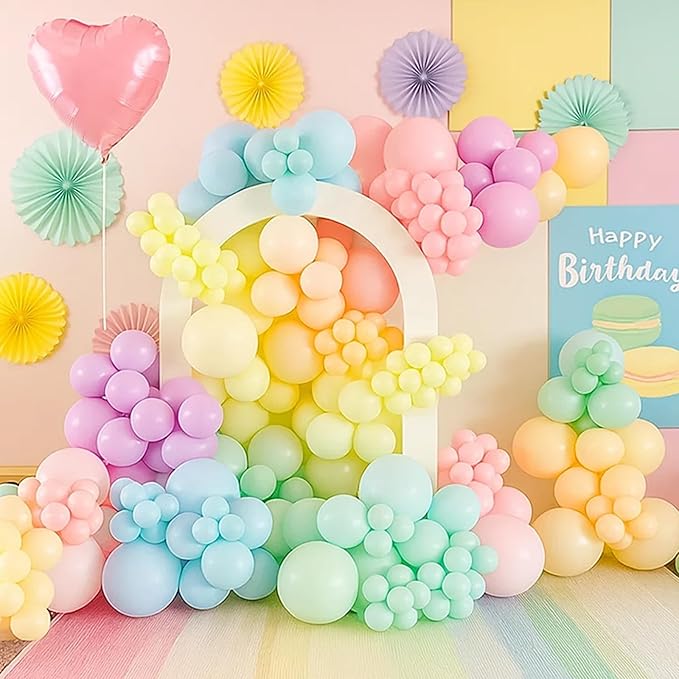 Patimate Pastel Balloons Set, 50 pcs 12 inch Rainbow Multicolor Pink Purple Green Yellow Blue Macaron Latex Balloons Kit for Birthday Baby Shower Bridal Shower Party Decorations